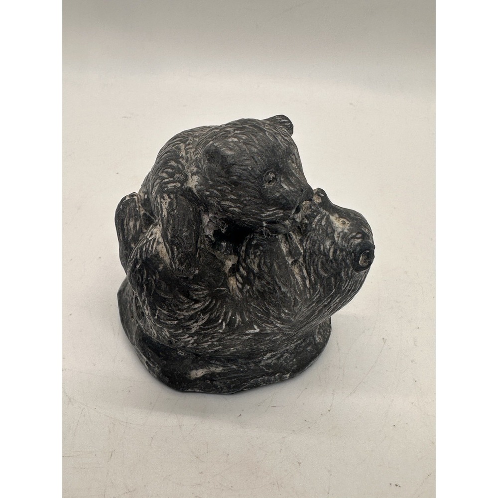 Wolf Sculptures Soapstone Bear Cubs Playing Canada Vintage Hand Carved